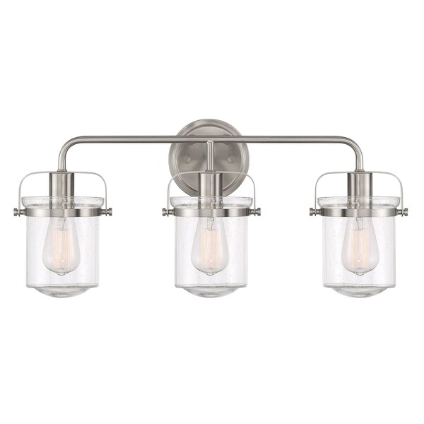 Designers Fountain Jaxon 24in 3-Light Brushed Nickel Industrial Indoor Vanity Light with Clear Seedy Glass Shades 90603-BN - main